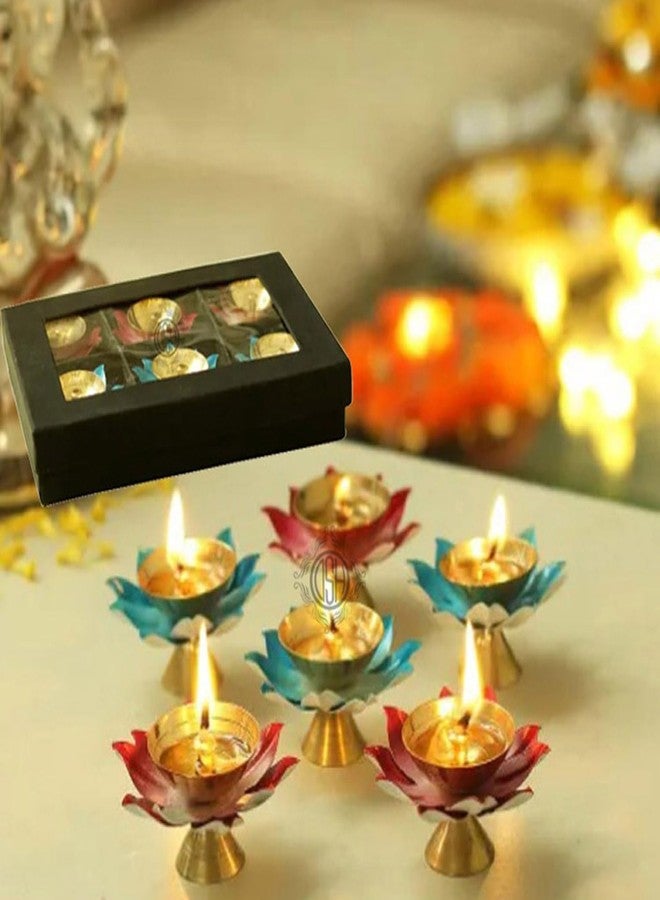 DSH Brass Diyas for Pooja Room Lotus Shape Set of 6 with Gift Box Akhand Jyot Diya Deepak Set for Diwali Festival Gift Item - Image 1
